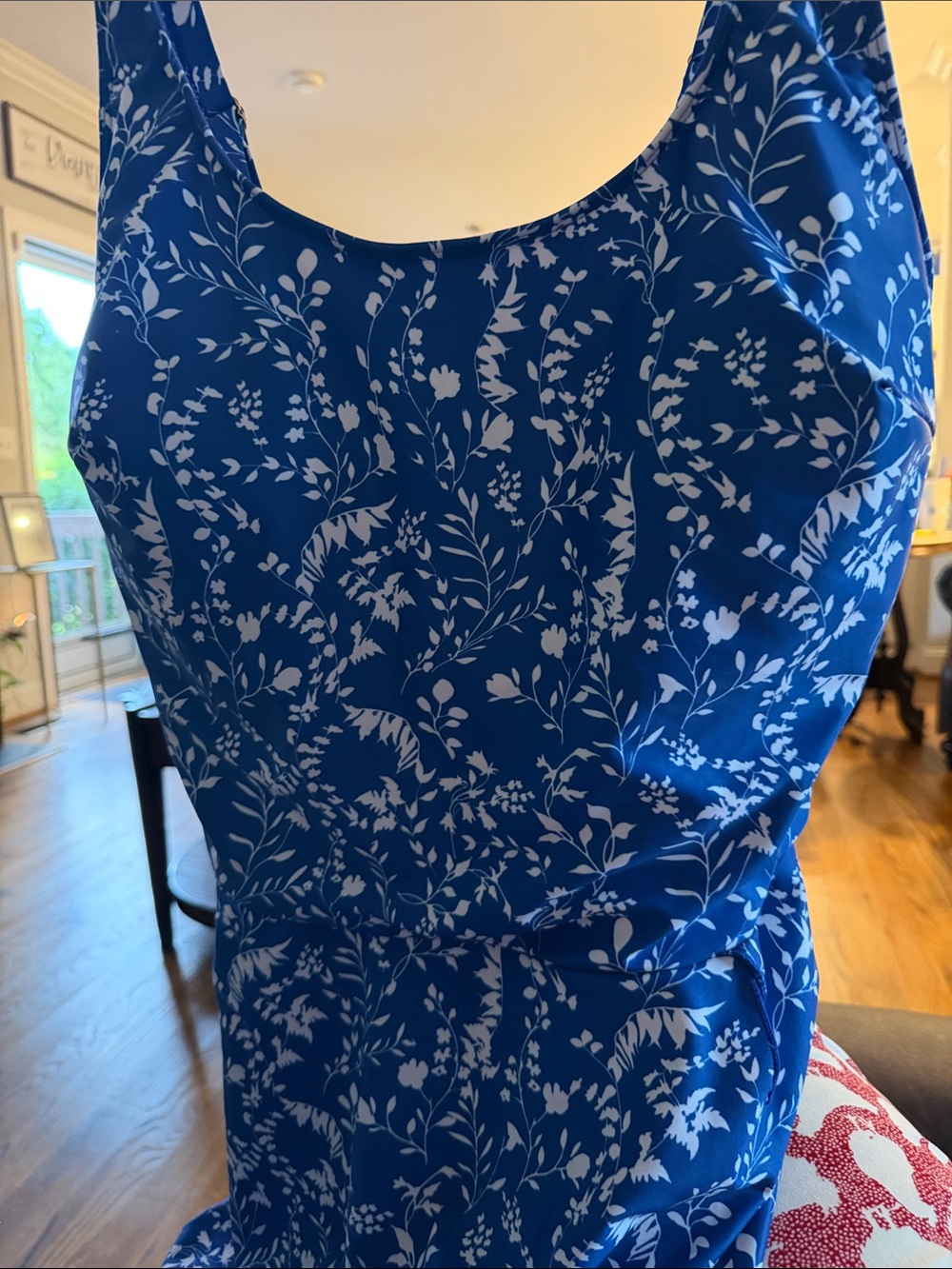 NWOT Women's Blue Floral Scoop-Neck One-Piece Swim Dress